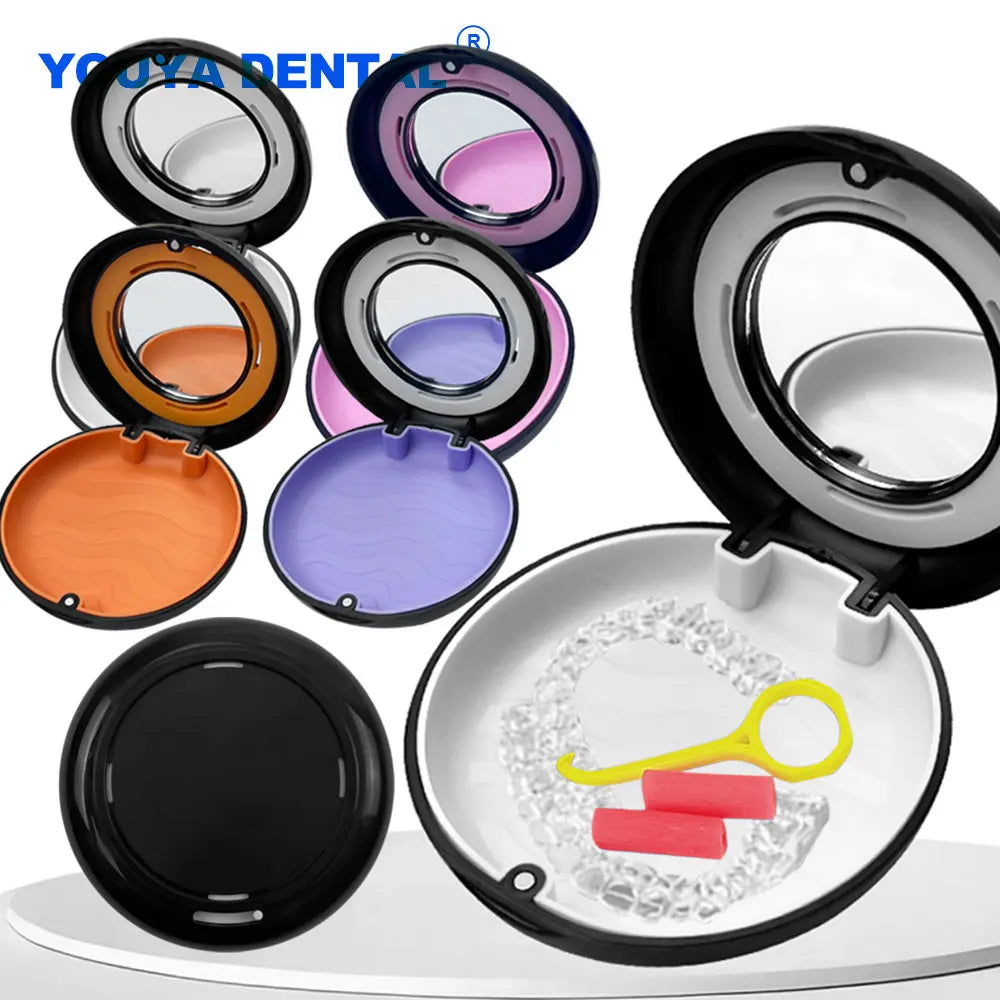 boîte rangement accessoires dentaires noir bleu moderne miroir orange rose violet