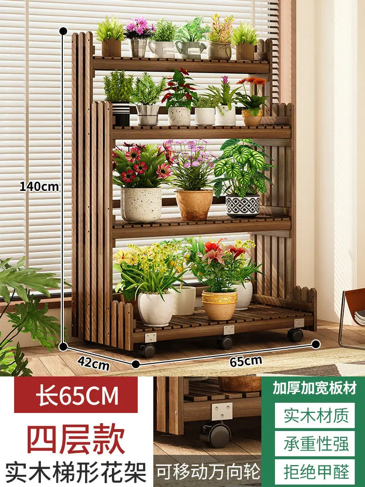 étagère bois moderne plantes intérieur extérieur balcon roulettes 110cm 140cm 42cm multiples niveaux contemporain