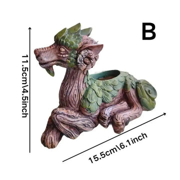ornement jardin dragon resine vert marron clair succulentes fantaisie artistiqueextérieurintérieur
