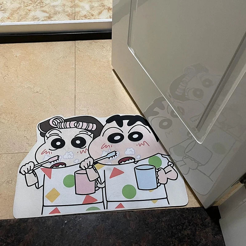 tapis sol antidérapant salle bain motif dessin animé shin chan absorbant eau rapide diatomée