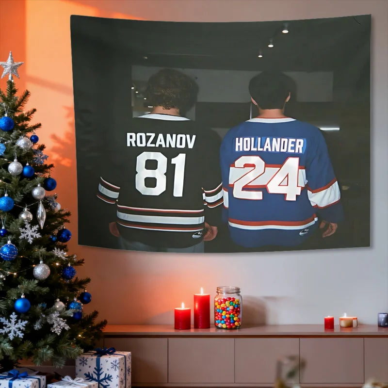 tapisserie murale moderne hockey joueurs numéros noir blanc bleu rouge orange
