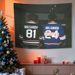 tapisserie murale moderne hockey joueurs numéros noir blanc bleu rouge orange