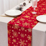 chemin table festif flocons neige noël gris clair blanc rouge doré festive