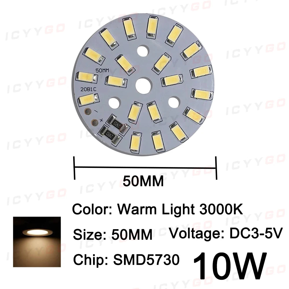 plaque led circulaire 50mm 10w blanc chaud diodes smd5730 modernes technologiques 5v 6000k 3000k