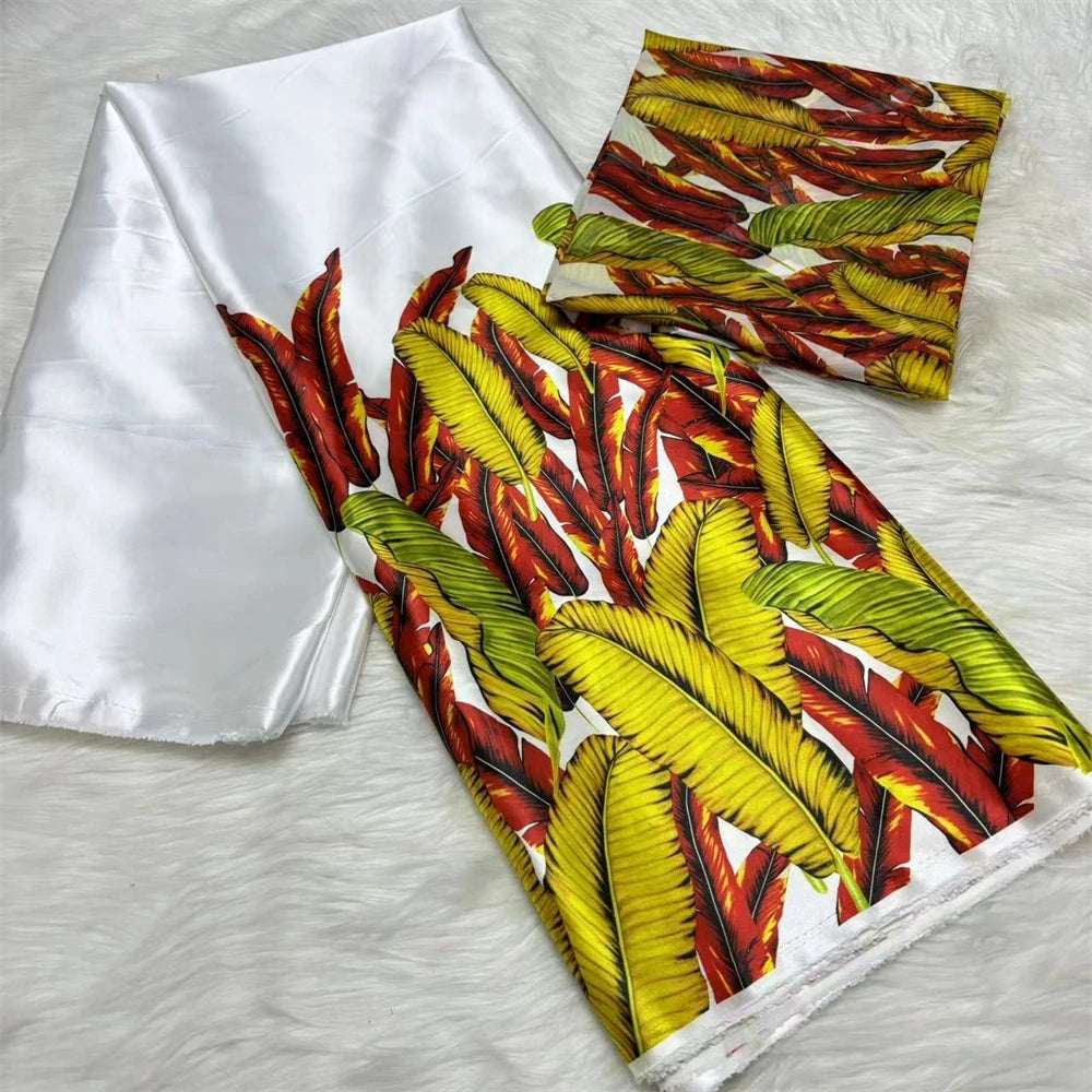 écharpe femme blanche motif feuilles colorées tissu satiné moderne léger accessoires mode été
