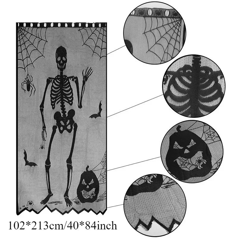rideau halloween noir toile d'araignée chauves souris imperméable réutilisableextérieurintérieur