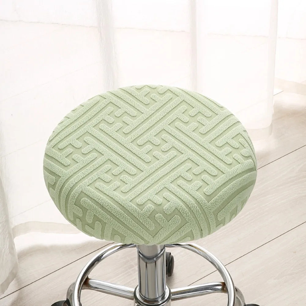 housse tabouret moderne élastique bleu clair gris clair vert clair motif géométrique polyester 30cm