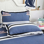 ensemble deux taies d'oreiller bleu fleurs blanches romantique lit double coton polyester