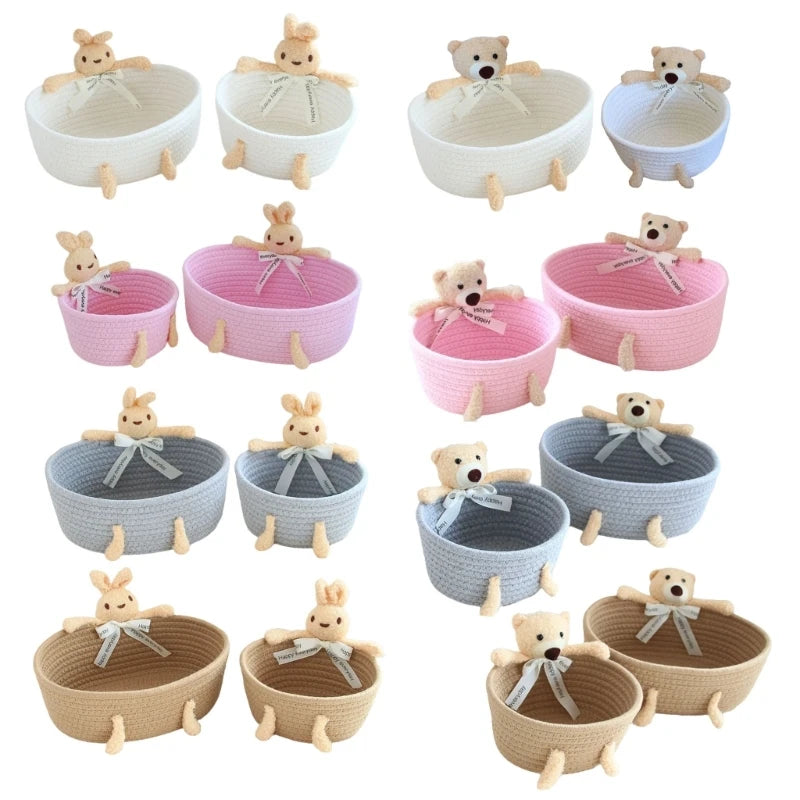 paniers tissu tressé blanc rose gris beige respectueux environnement moderne rustique ornemental large petit