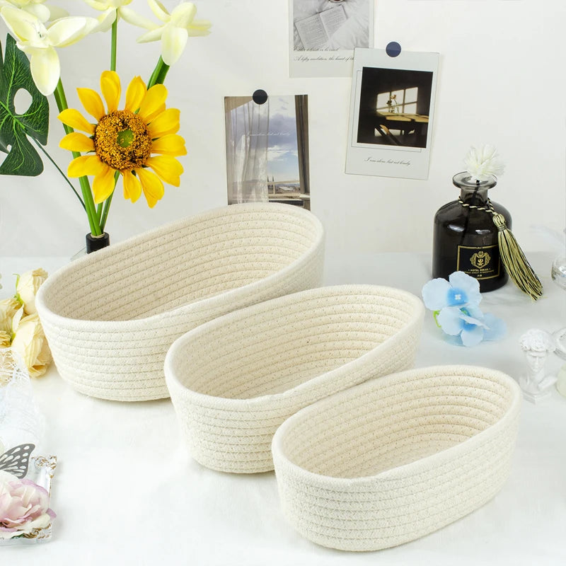 panier rangement tissu coton tressé moderne réutilisable pliable multicolore beige gris rose jaune