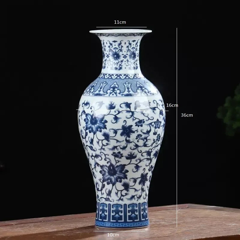 vase porcelaine antique bleu blanc floral ornements traditionnel asiatique décoration salon arrangement