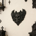 décoration gothique murale crâne roses ailes sculpture noire intérieure