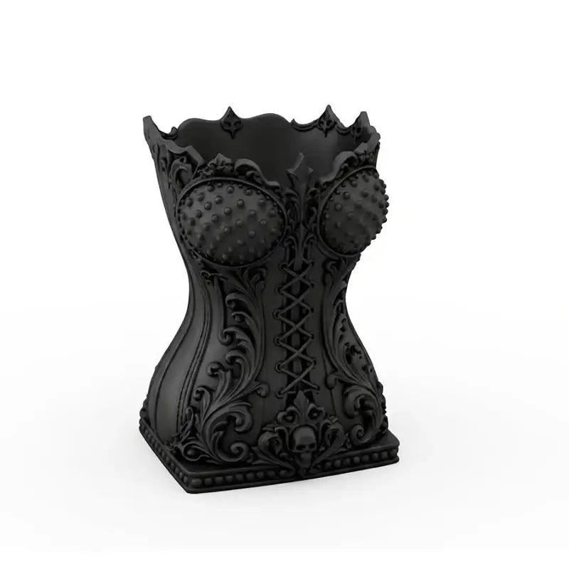 rangement cosmétiques corset gothique noir rose blanc motifs floraux vintage résine