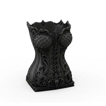 rangement cosmétiques corset gothique noir rose blanc motifs floraux vintage résine