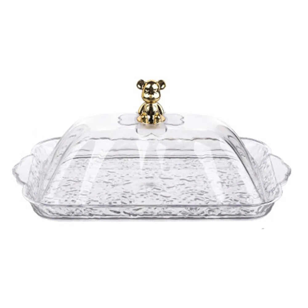 assiettes transparentes dorées couvercles poignées modernes élégantes réutilisables maison présentation desserts boissons