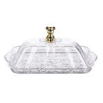 assiettes transparentes dorées couvercles poignées modernes élégantes réutilisables maison présentation desserts boissons