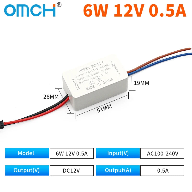 transformateur puissance blanc 5w 12w 24w ac100 240v dc5v 12v câbles couleur moderne compact