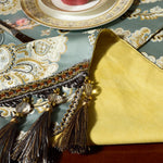 chemin table vert brodé élégant maison scénique polyester coton ornemental serviettes assiettes couverts vin
