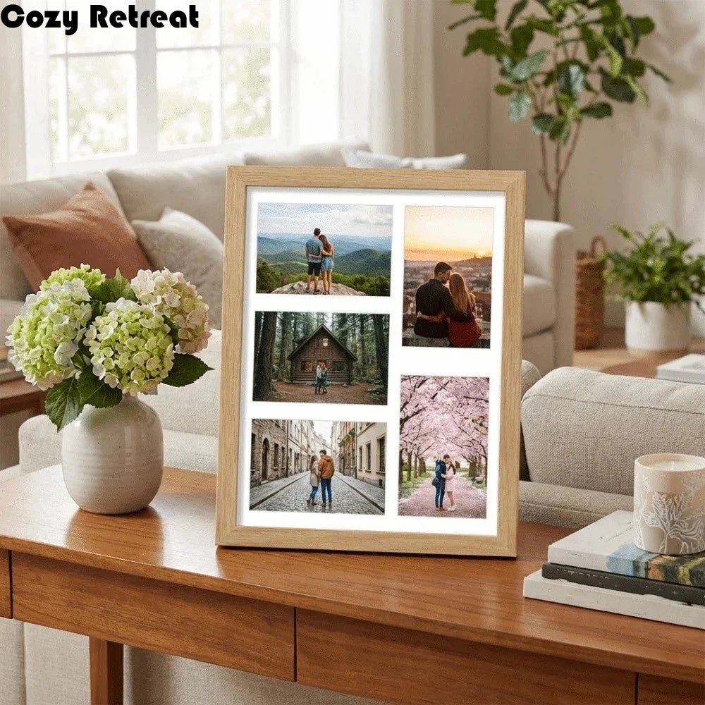cadre photo multi photos bois clair noir blanc cozy décoration murale photos paysages personnes