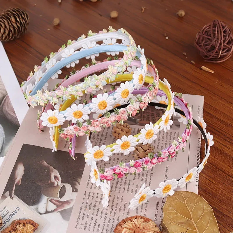 diadèmes fleurs colorées bandes cheveux filles ans mignon polyester bleu rose jaune blanc