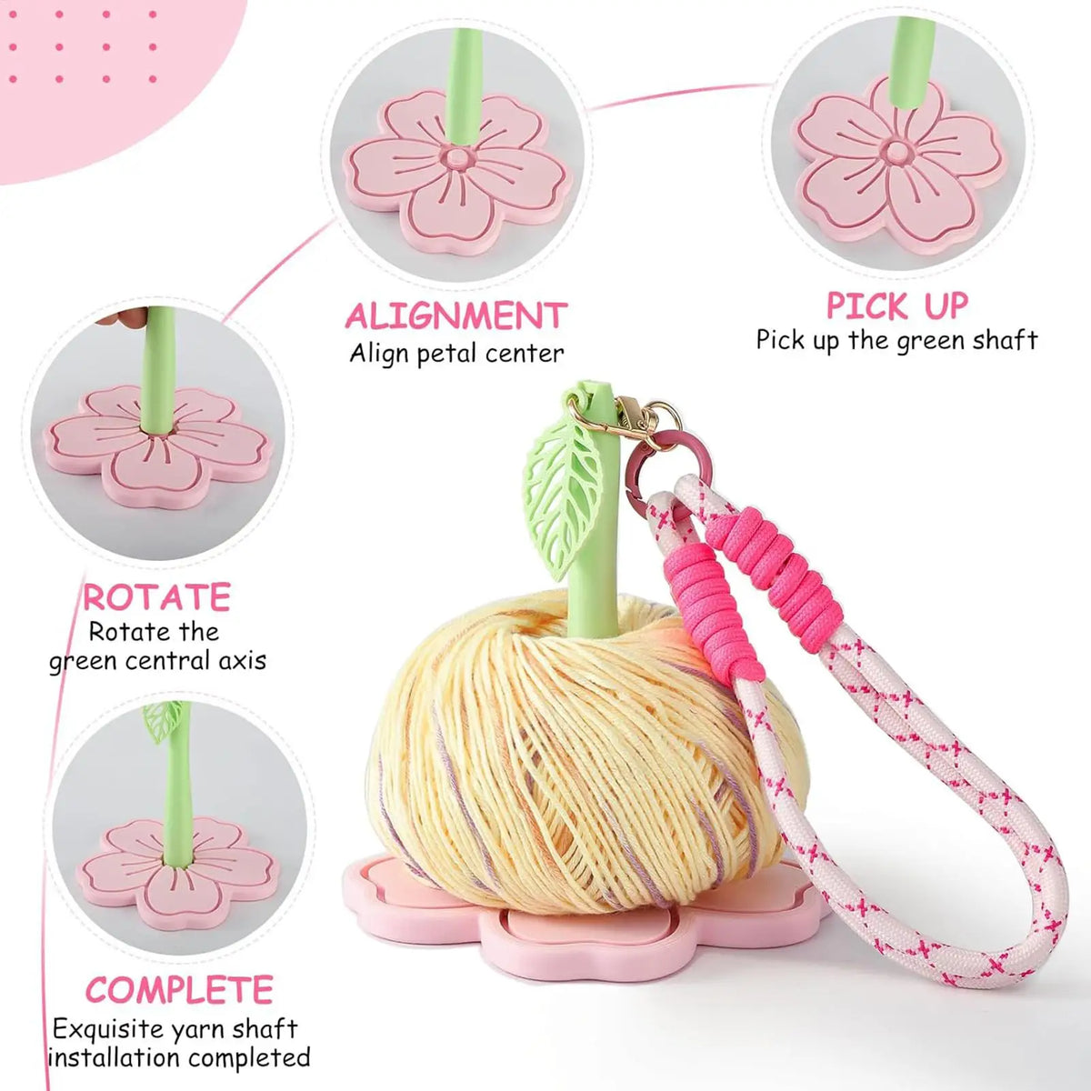 organisateur bobines fil tricot crochet portable poignet rose vert jaune blanc rouge floral