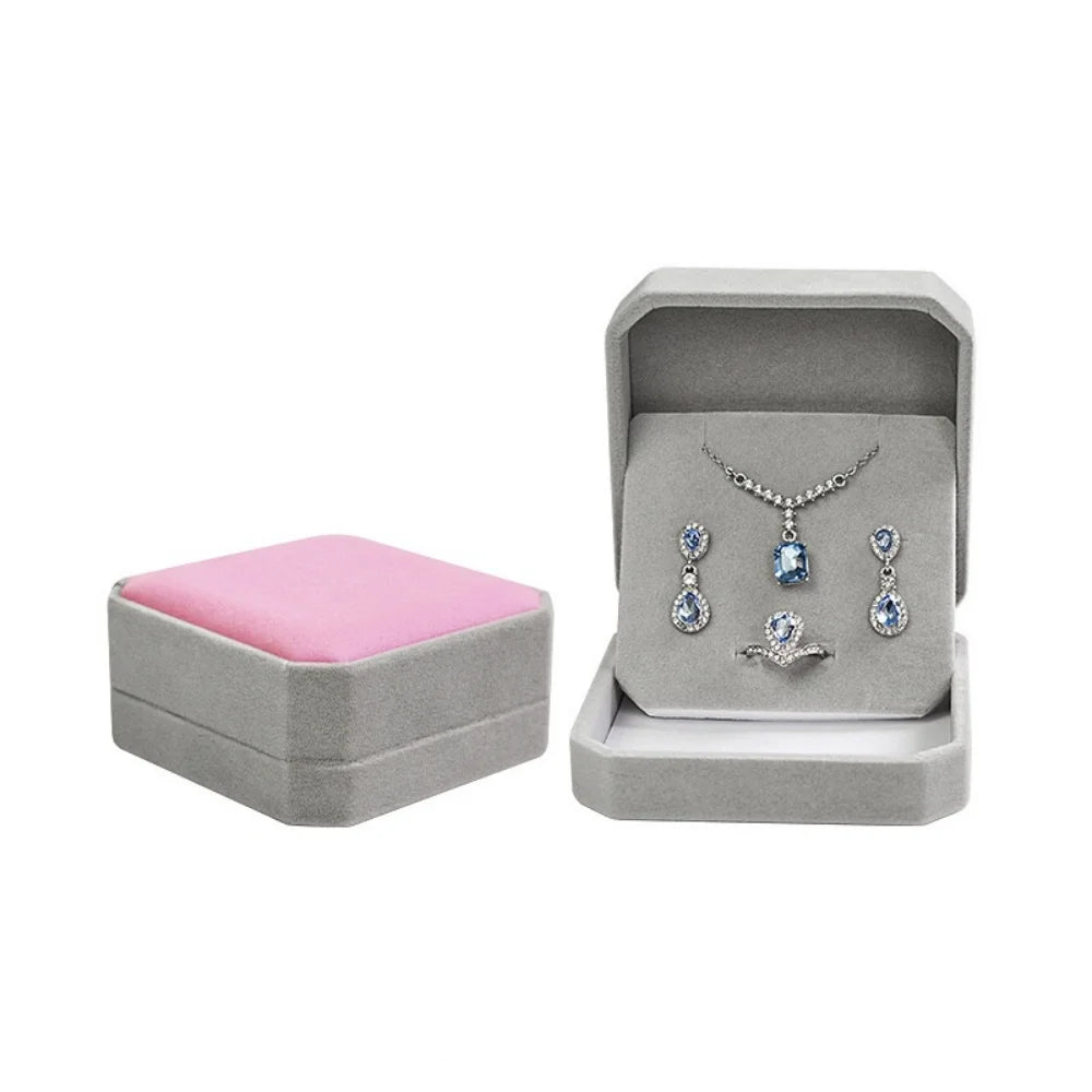 boîte bijoux velours rouge blanche grise classique portable rangement colliers boucles d'oreilles étui transport