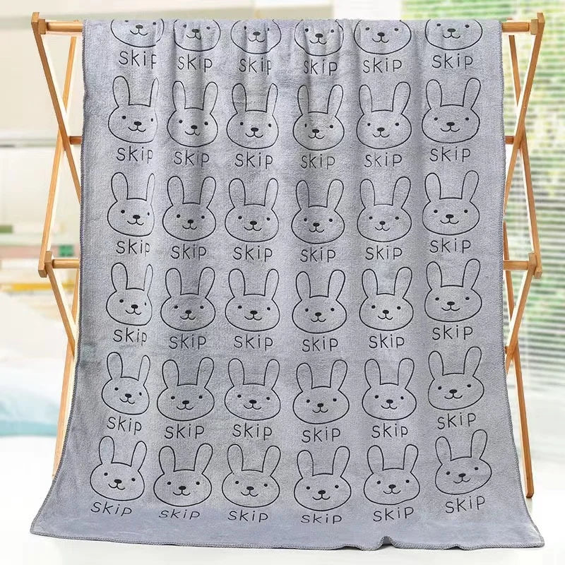 grande serviette bain microfibre enfant motif lapin doux absorbante séchage rapide coton