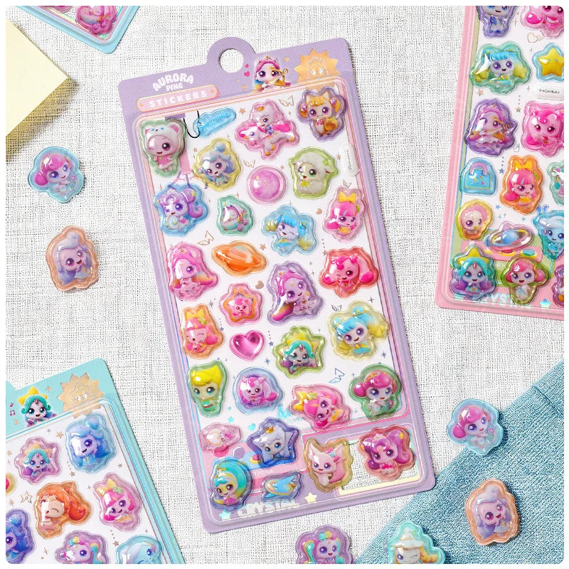 stickers multicolores dessins animés personnages mignons formes géométriques brillants adhésifs albums photo coques téléphone