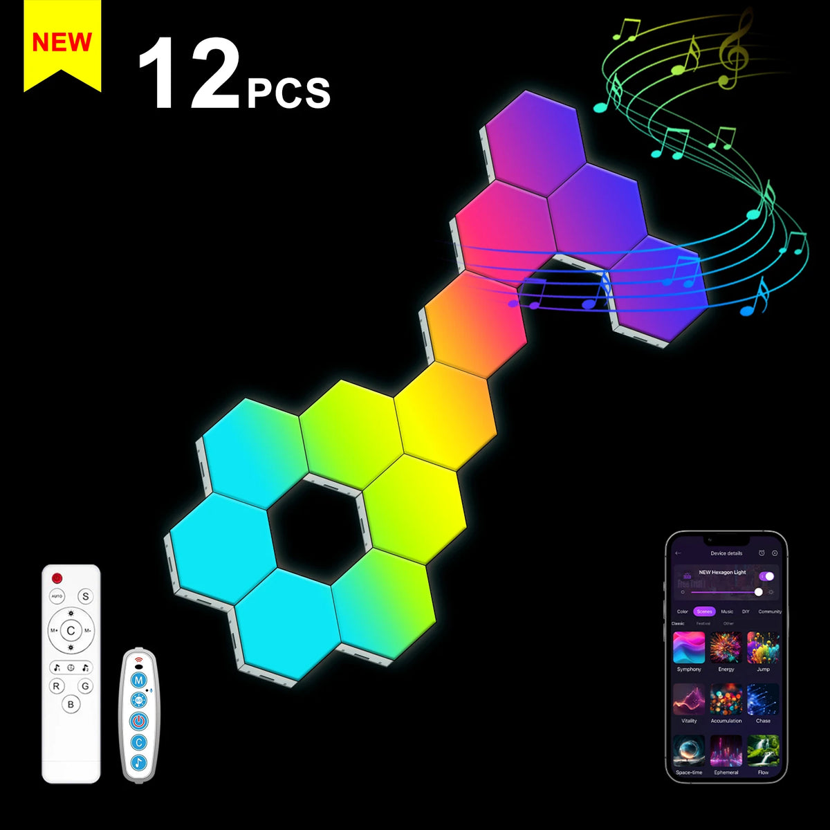 lampe murale hexagonale multicolore diy clips application mobile moderne gradation couleurs veilleuse led