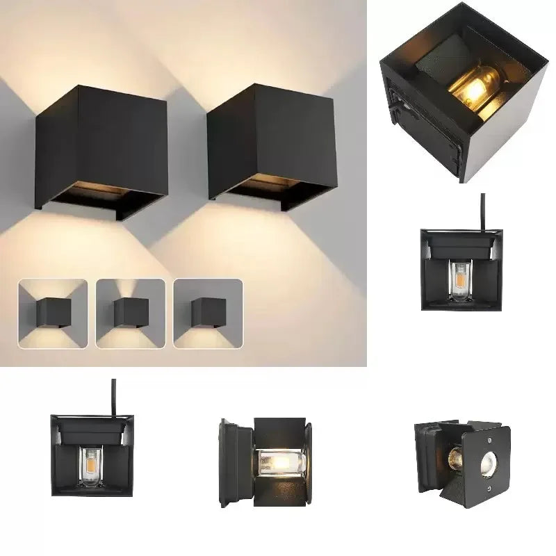 applique murale led noir contemporaine ip65 verre borosilicate fixations visées 10cm 10cm