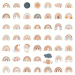 autocollants boho chic arc ciel nuages étoiles lunes feuilles marron beige gris blanc imperméables