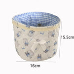 panier vichy rose clair imprimé moutons bleus fleurs vintage dentelle bordure ruban