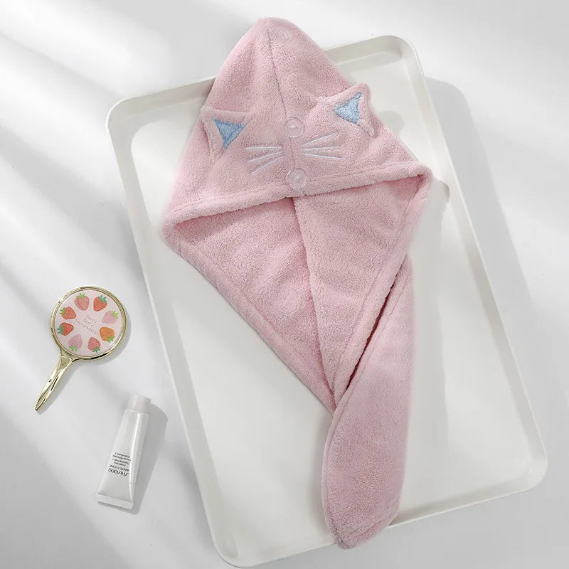 serviette capuche chats absorbante microfibre bleu clair rose pâle miroir crème inclusion unique