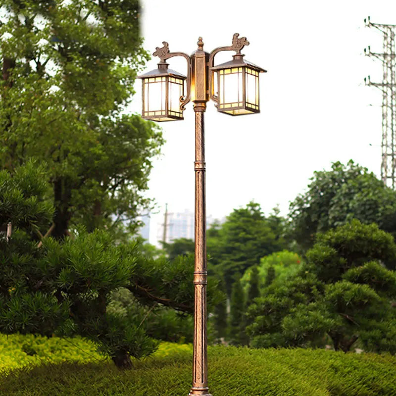 Lampadaire led extérieur étanche noir bronze classique deux têtes abatjour transparent ip65 flux lumineux