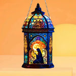 lanterne art nouveau bleu orange motifs floraux étoiles rétro opacité chaînes fixations murales