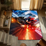 tapis animé personnages moto ville lumière effet moderne rouge noir bleu orange blanc