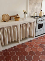rideau cuisine beige classique 100 polyester opaque franges 30 70 90 cm