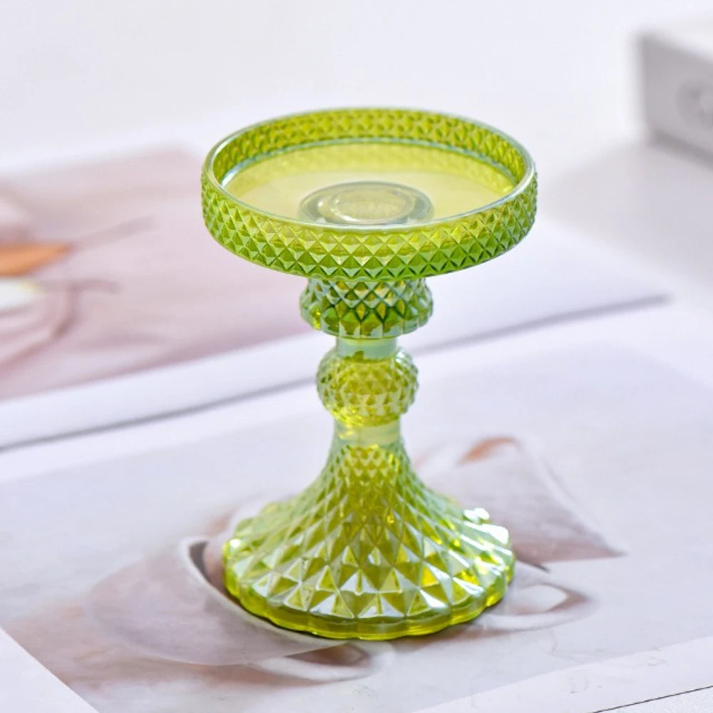 support bougie verre rose vert motif diamant décoration table mariage classique objet déco maison