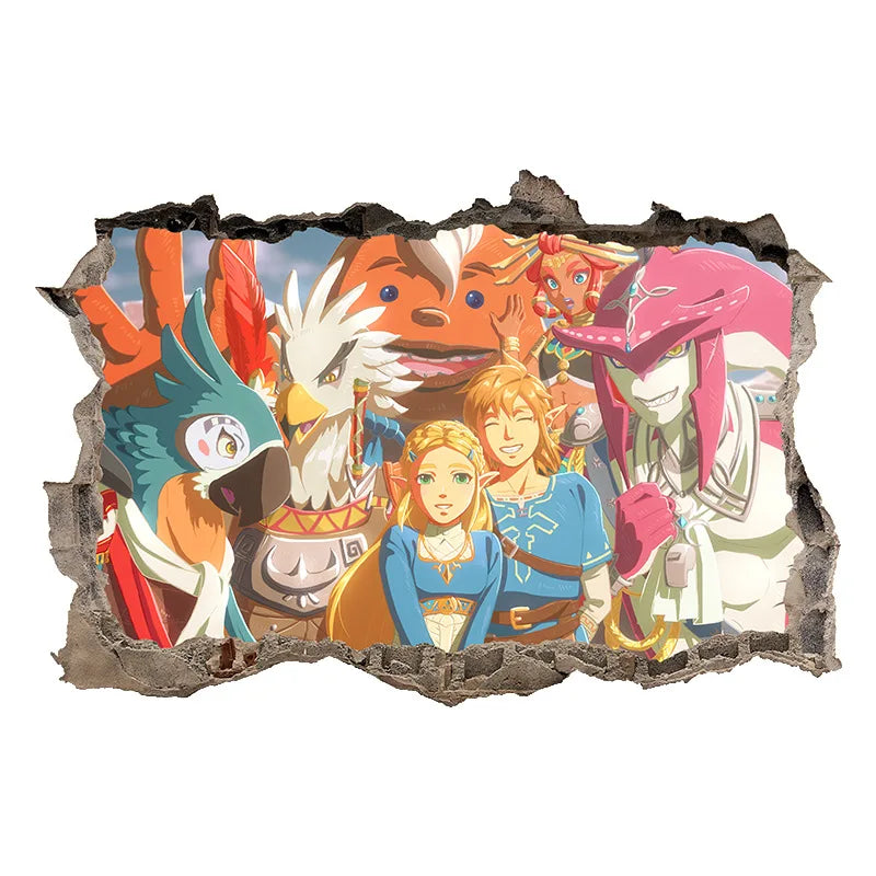 sticker mural 3d dessin animé paysages personnages fantastiques opaques adhésifs chambre bleu vert gris