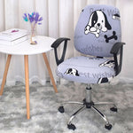 housse chaise moderne polyester coton gris rose bleu noir blanc vert triangles chiens textes
