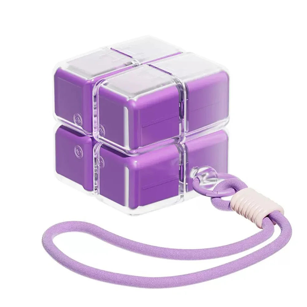 cube rangement médicaments violet blanc vert jaune moderne compartiments cordelette portable organisation