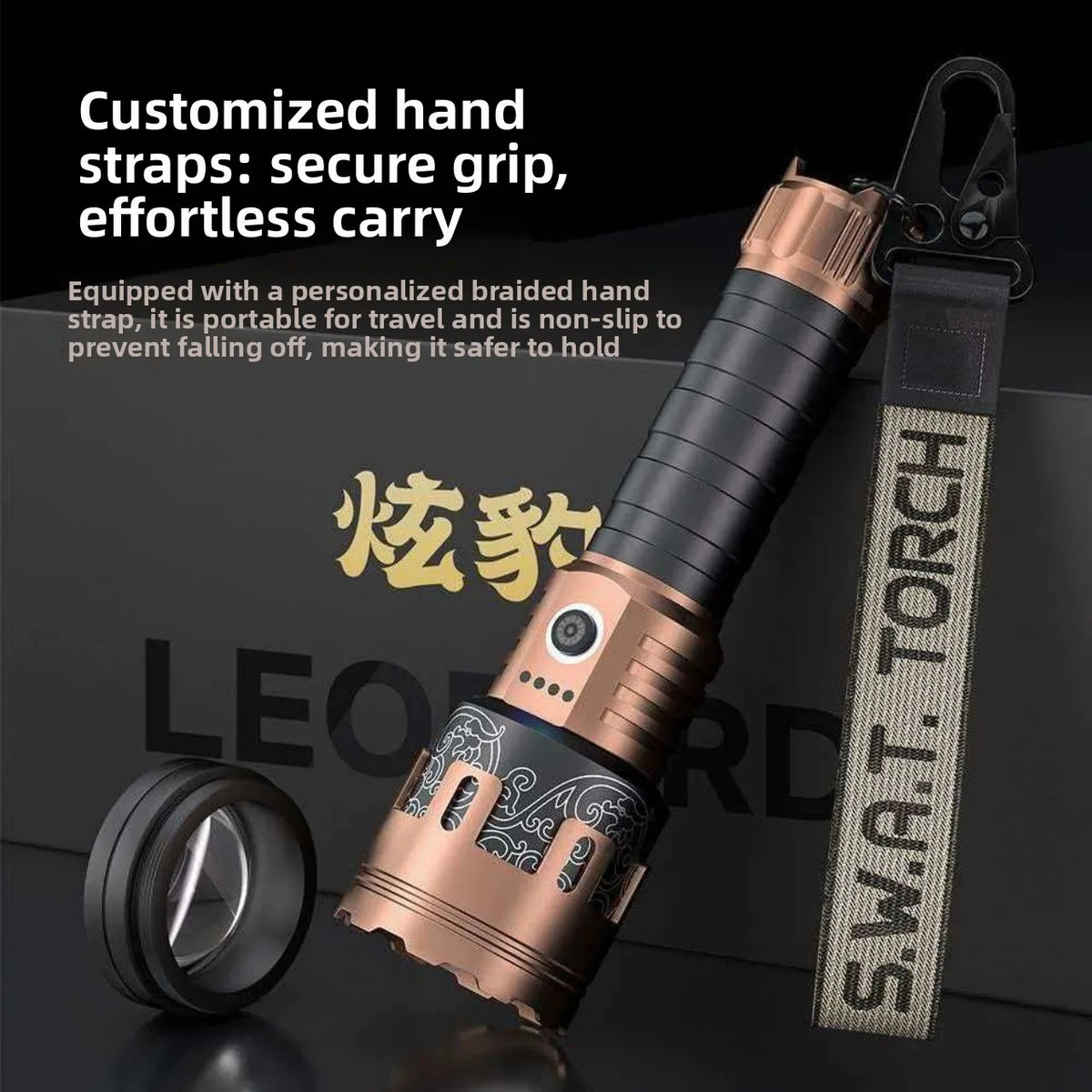 torche led rechargeable zoom lcd modes étanche puissance lumineuse alloy outdoor nuit