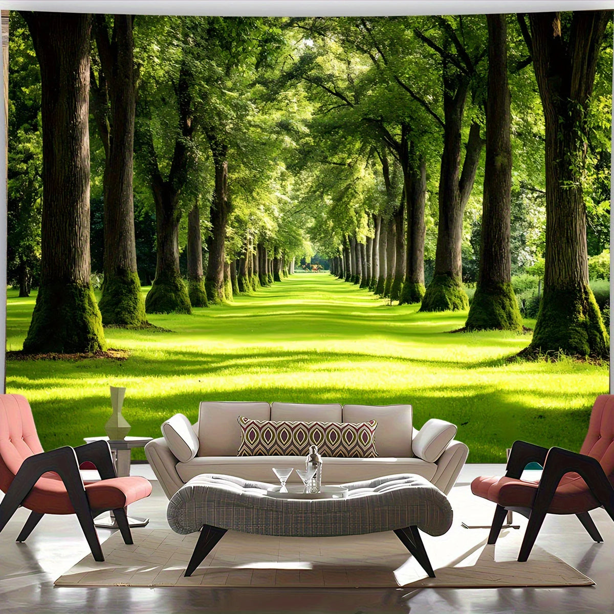 tapisserie paysage forêt adhésif vert clair moderne décoration chambre salon lint free colorfast