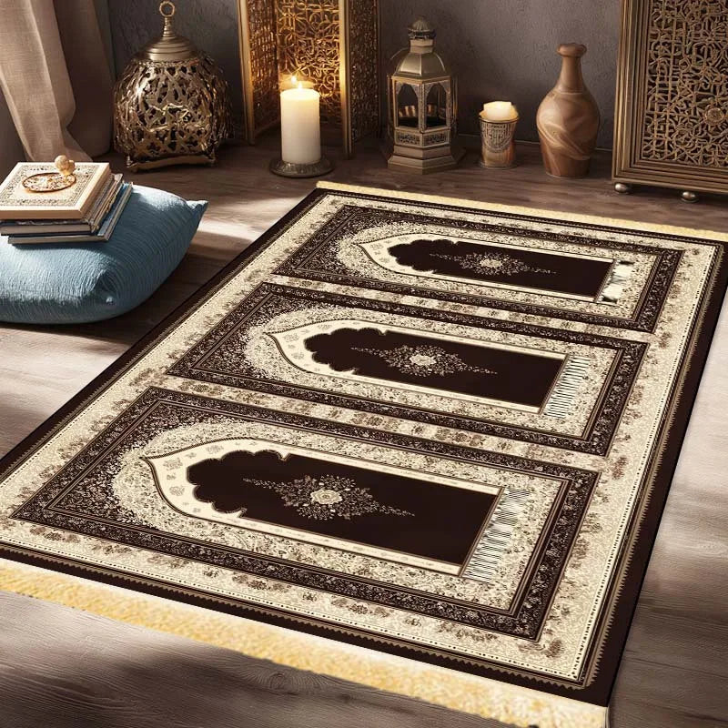 tapis prière musulman polyester vinyle imperméable résistant décoloration usage extérieur plage classique motif arches