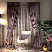 rideau velours violet foncé plissé voilage floral semi transparent classique vintage élégant
