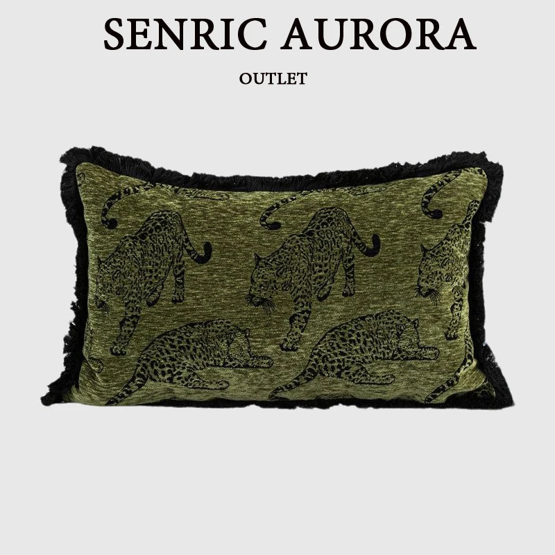 housse coussin motif léopard noir vert olive moderne décoration intérieure polyester carré sofa chaise