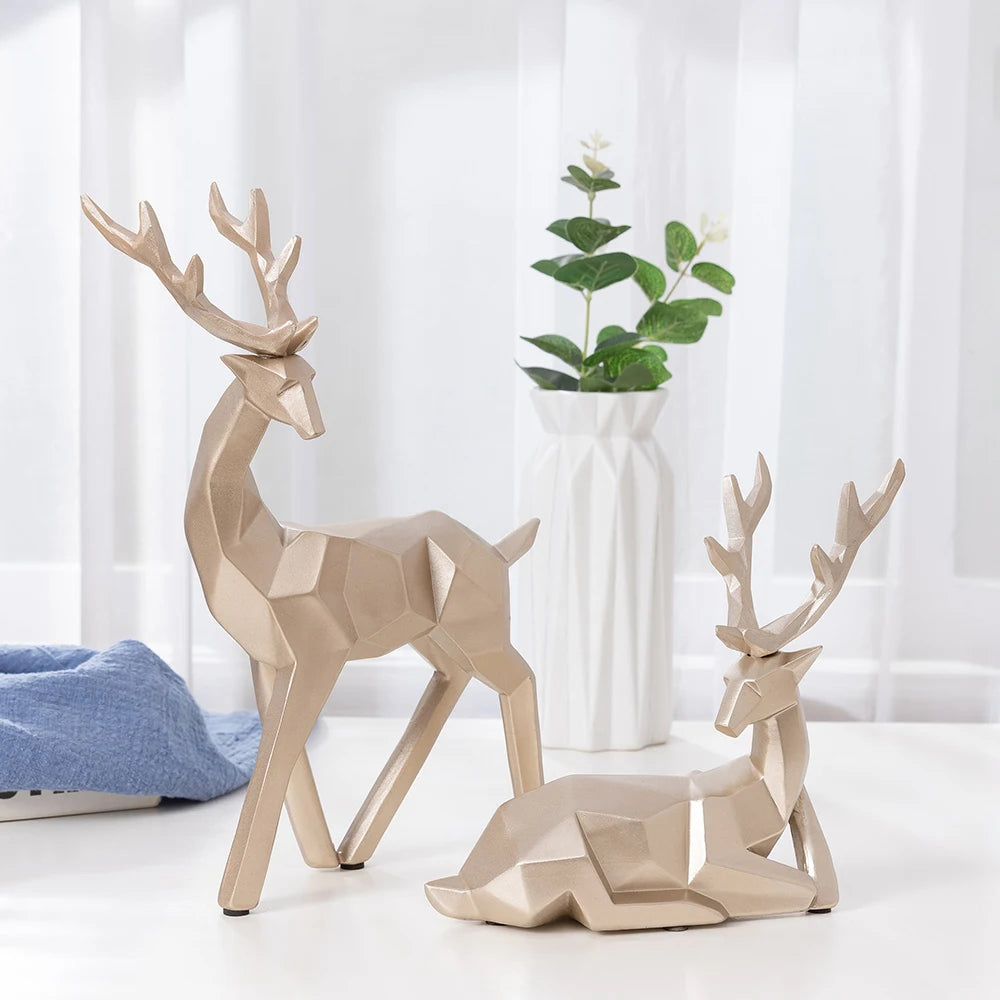figurines cerfs géométriques noirs dorés modernes décor maison résine minimalistes