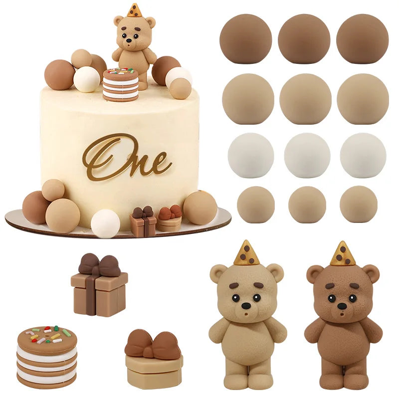 décoration gâteau ours résine boules géométriques boîtes cadeaux guirlande thème anniversaire enfants mariage festifs
