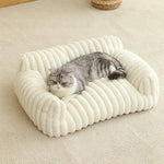 lit chat gris blanc velours rayures moderne confortable