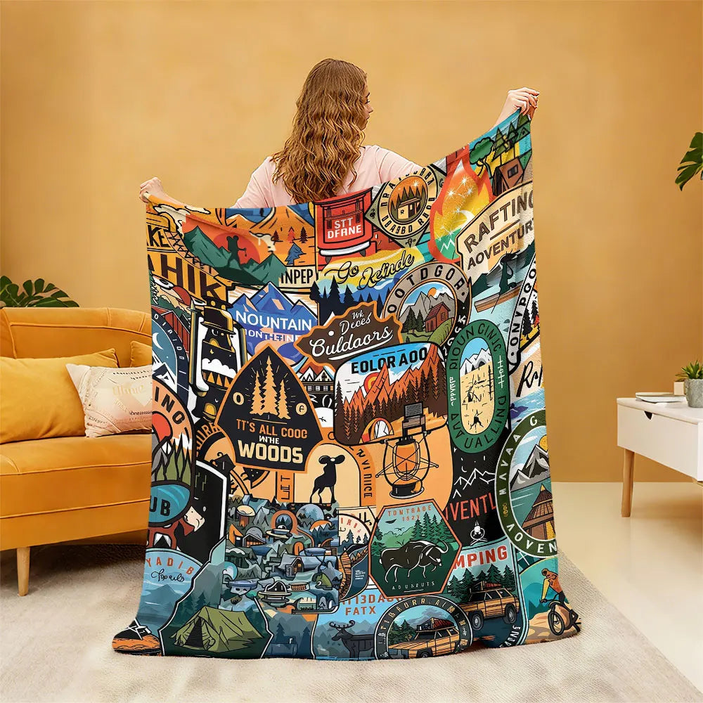couverture polyester multicolore motifs camping vintage portable pique nique voyage hospitalière maison avion